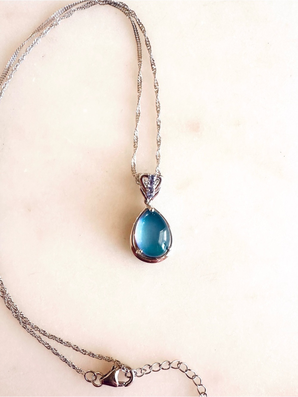 Aurora Moonstone with Blue Tanzanite Sterling Silver Pendant with Chain Necklace - Picture 15 of 16